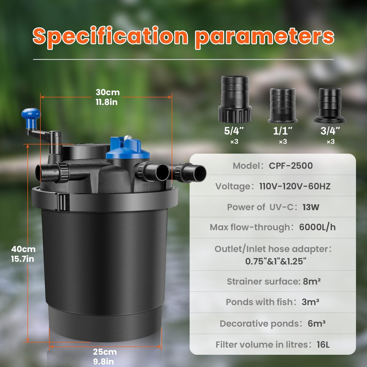 1580GPH Bio Pressure Pond Filter with 13W Light for Outdoor Pond