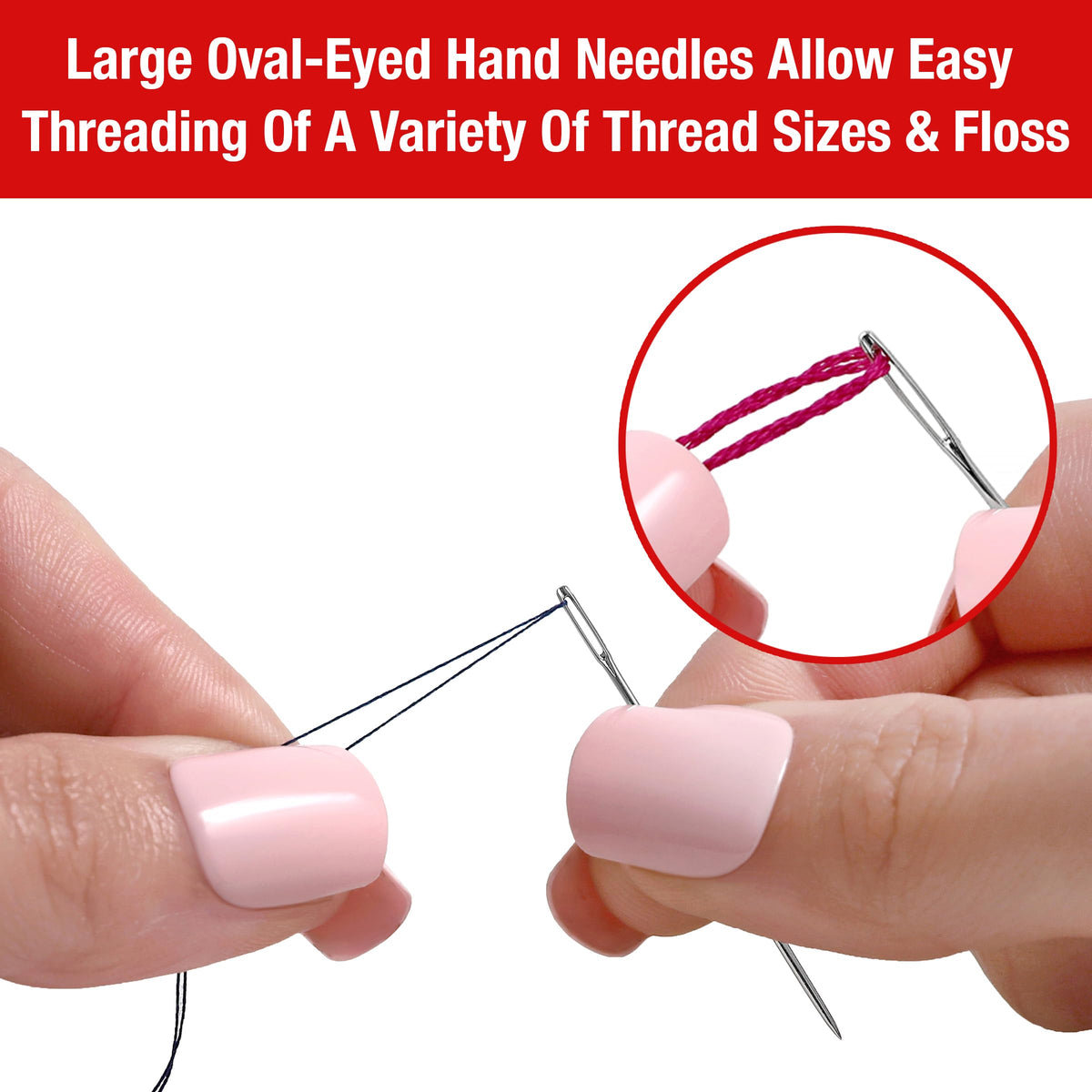 50ct Assorted Large Eye Needles for Hand Sewing, Self-Threading Sewing Needles, 6 Sizes