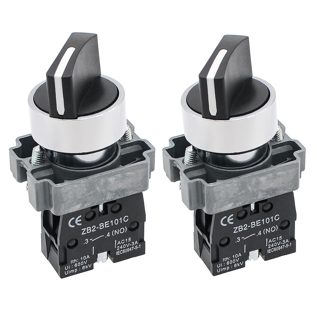 2-Pack Black 2-Position Metal Head Selector Switches, 1NO