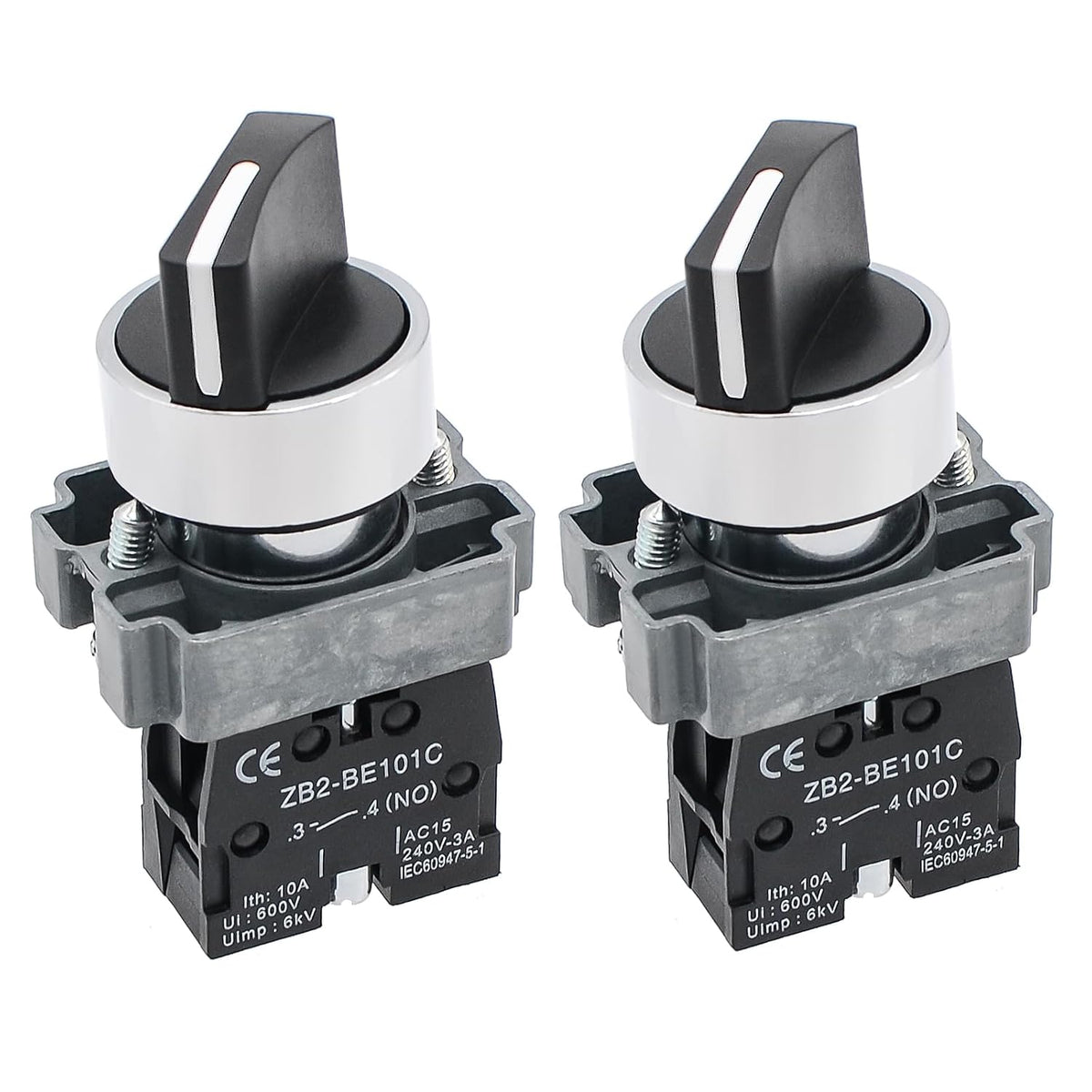 2-Pack Black 2-Position Metal Head Selector Switches, 1NO