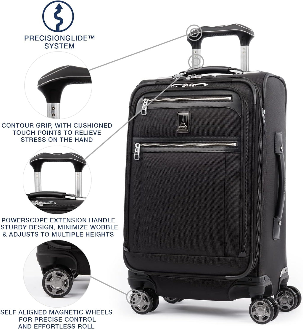 Platinum Elite Softside Expandable Carry on Luggage, 8 Wheel Spinner Suitcase, USB Port, Suiter, Men and Women