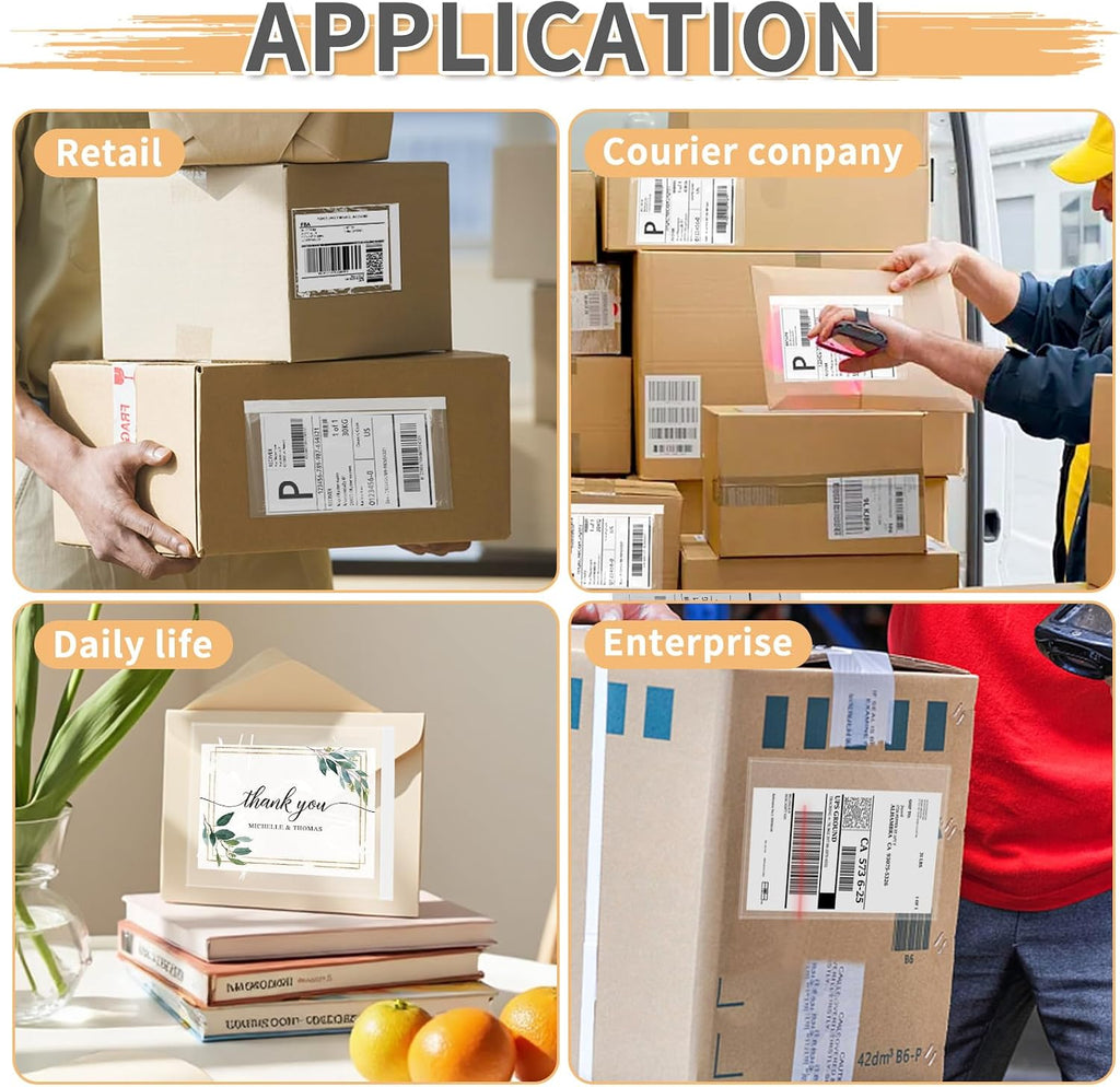 6" x 9" Shipping Label Sleeves Plastic Envelopes Self-Adhesive Top Loading Packing List Envelopes, Clear Mailing