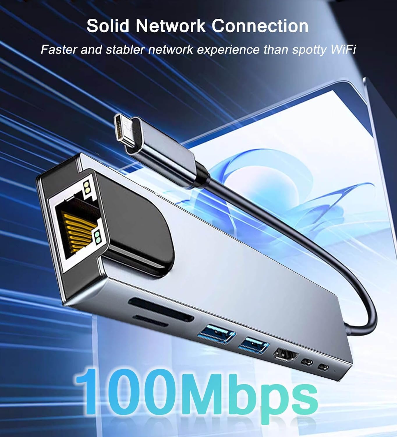 USB C Hub Ethernet HDMI Adapter, 8 in 1 Docking Station with 4K HDMI, RJ45 Ethernet, SD/TF Card Reader, USB 3.0/2.0