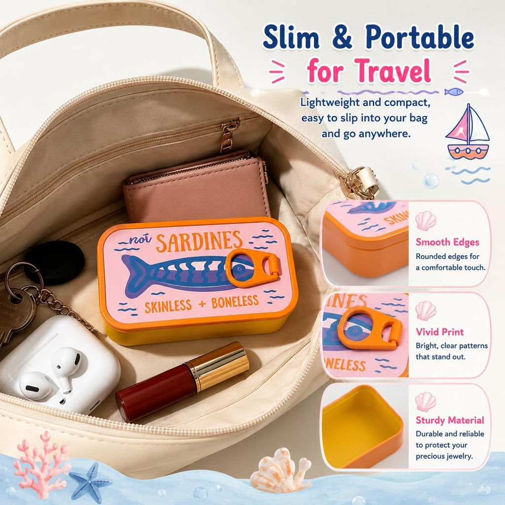 Sardine Jewelry Box, Sardine Travel Jewelry Case, 3d Printed Sardine Tin Like Jewelry Case, with Fish-Shaped Holders