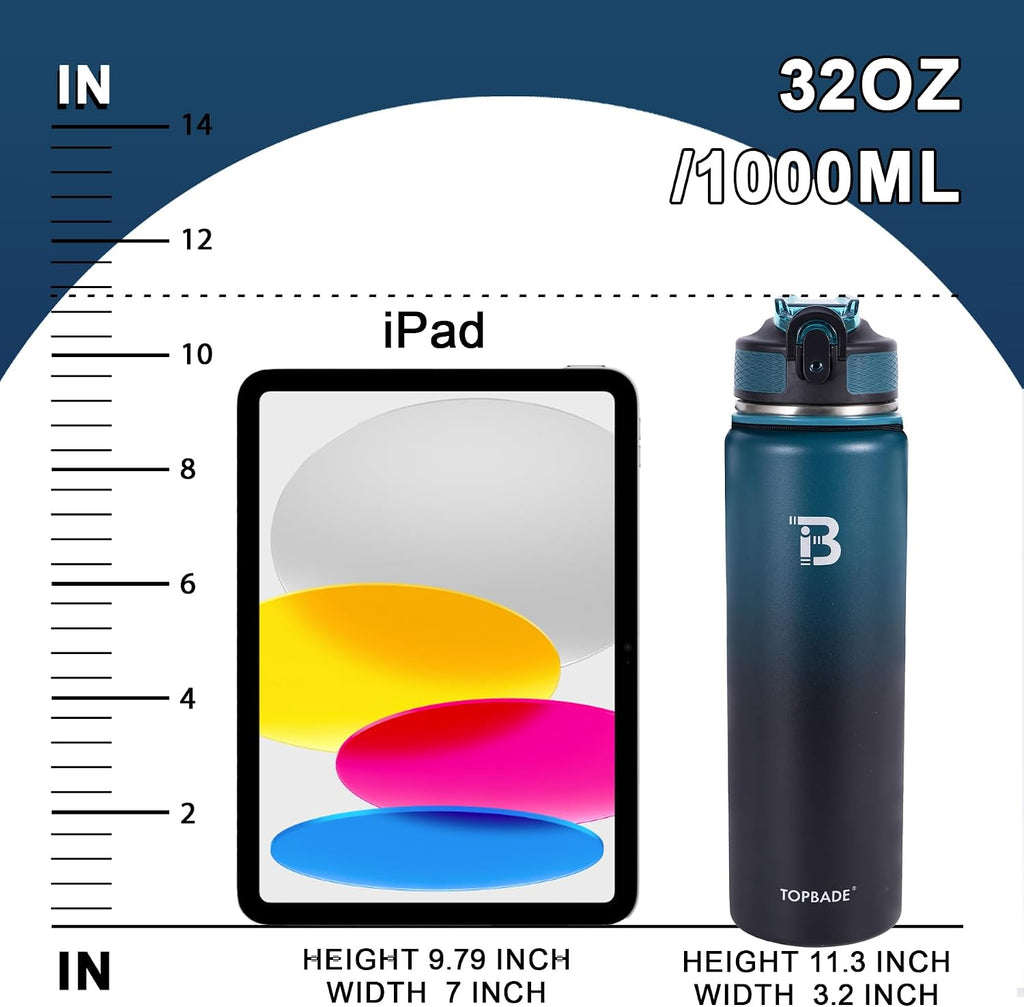 32oz Insulated Water Bottle with Straw Lid & Spout Lid & Paracord Handle, Stainless Steel Water Bottle Wide Mouth