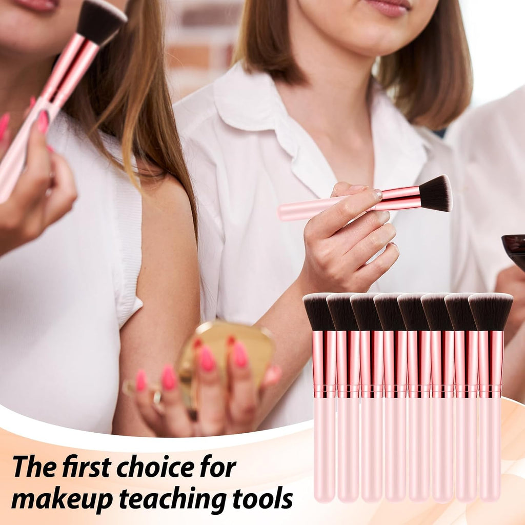10 Pcs Foundation Brushes Bulk Flat Top Makeup Brushes, Pink