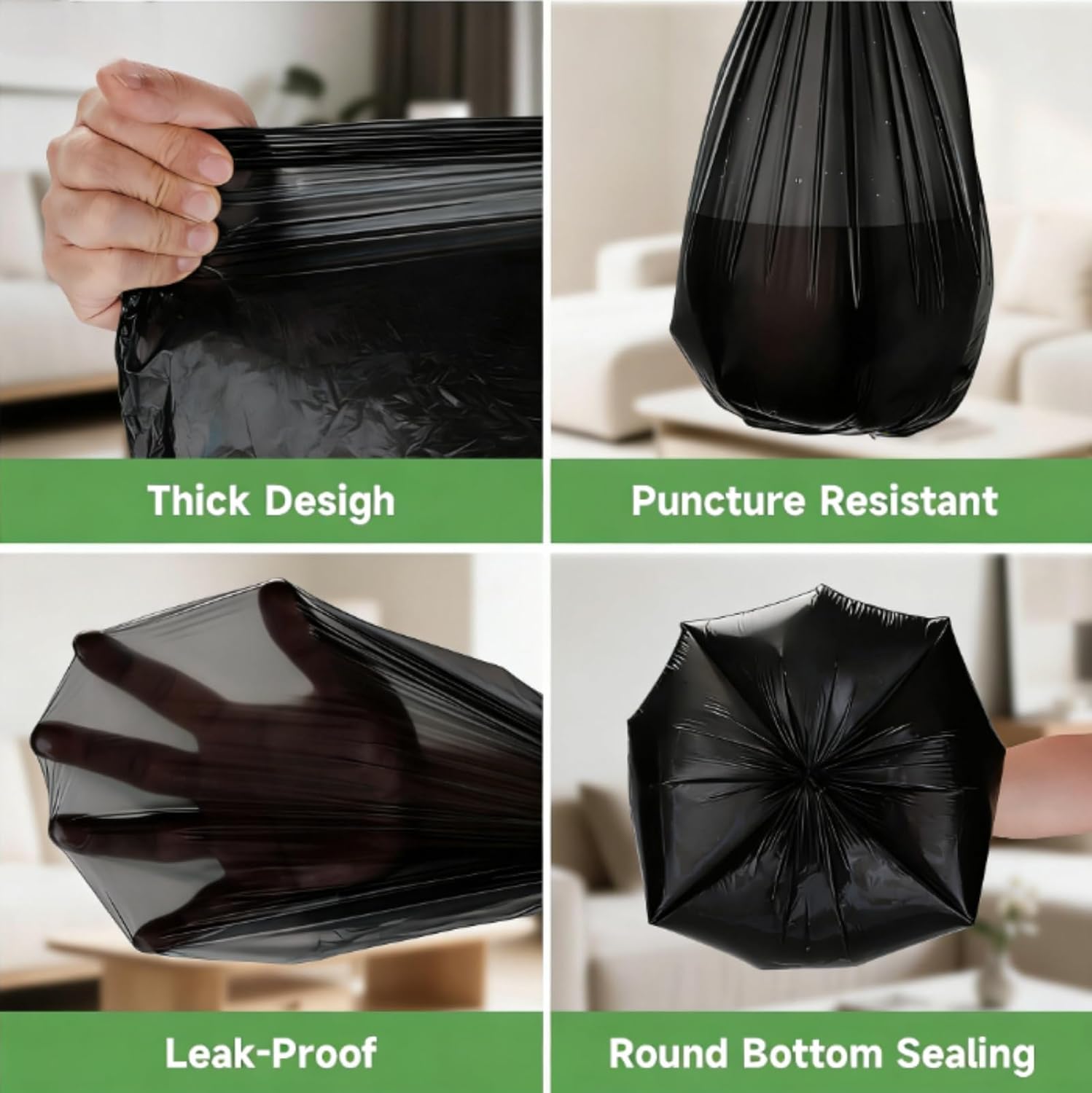 6 Gallon Heavy-Duty Trash Bags - heihaily Biodegradable Black Medium Kitchen Garbage Bag Unscented Rip Resistant Bulk