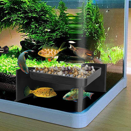 Underground Aquarium Cave with Viewing Window – 2-Hole Corner Fish Tank Hideout for Plecos, Cory Catfish, Kuhli