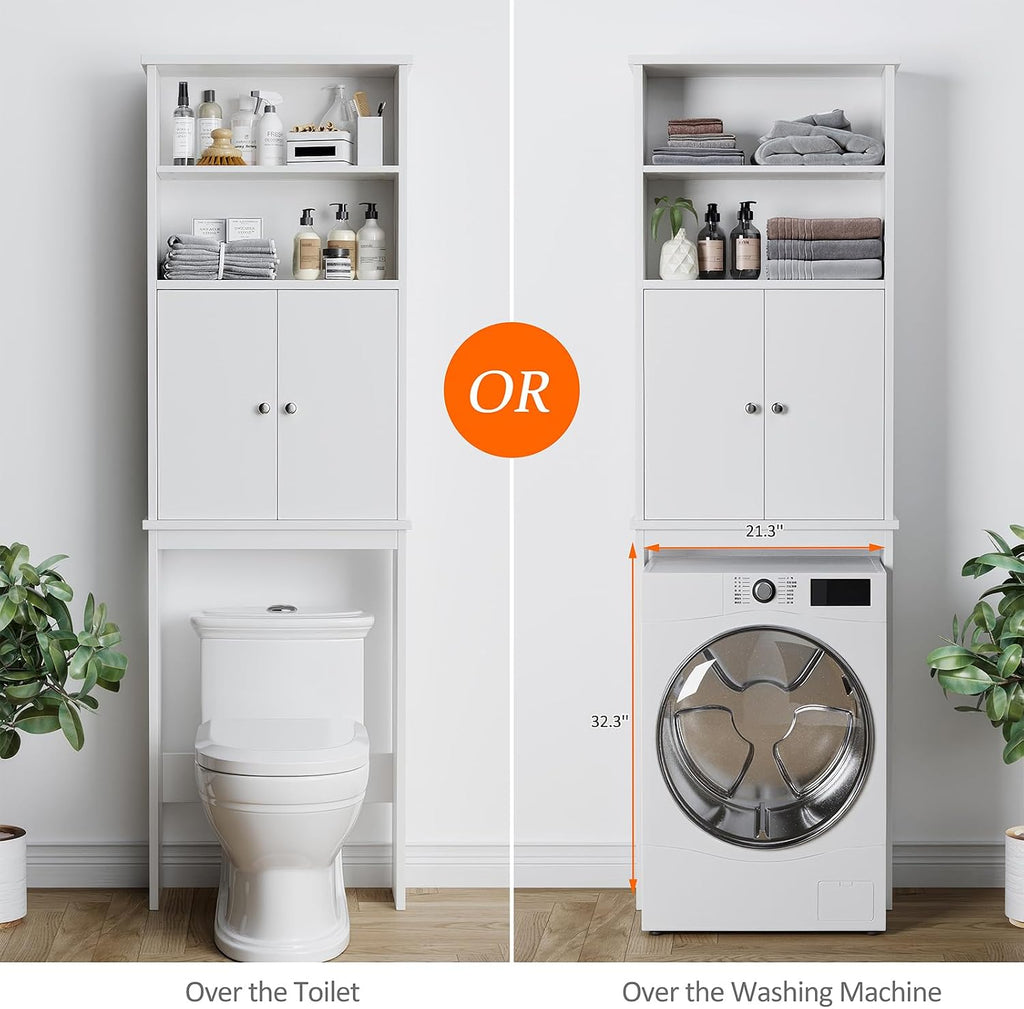 Over the Toilet Storage Cabinet for Bathroom, Extra Tall Over Toilet Storage, Space Saver W/Adjustable Shelf & Open