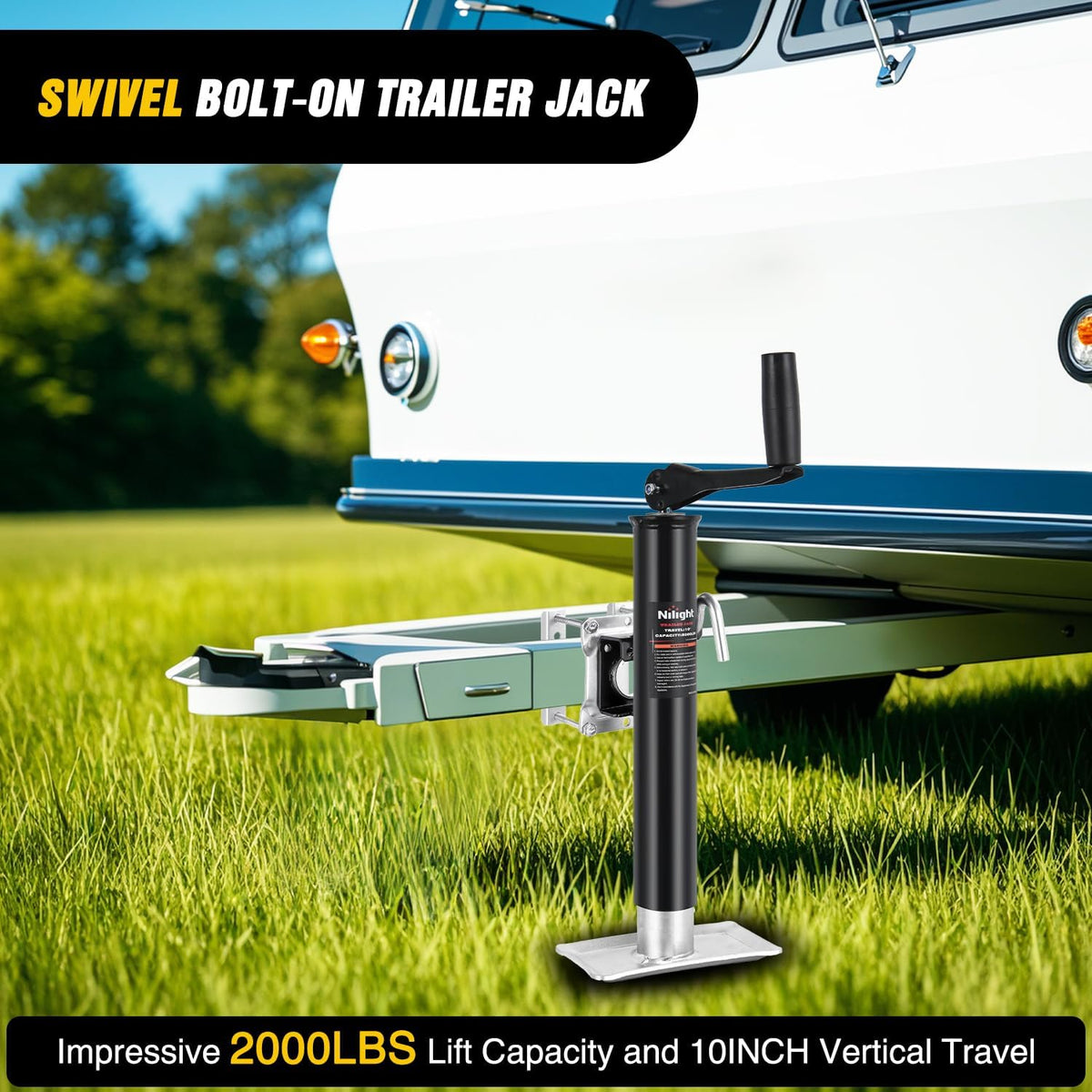 Trailer Jack 2000 LBS Swivel Bolt-On RV Jacks 10" Vertical Travel