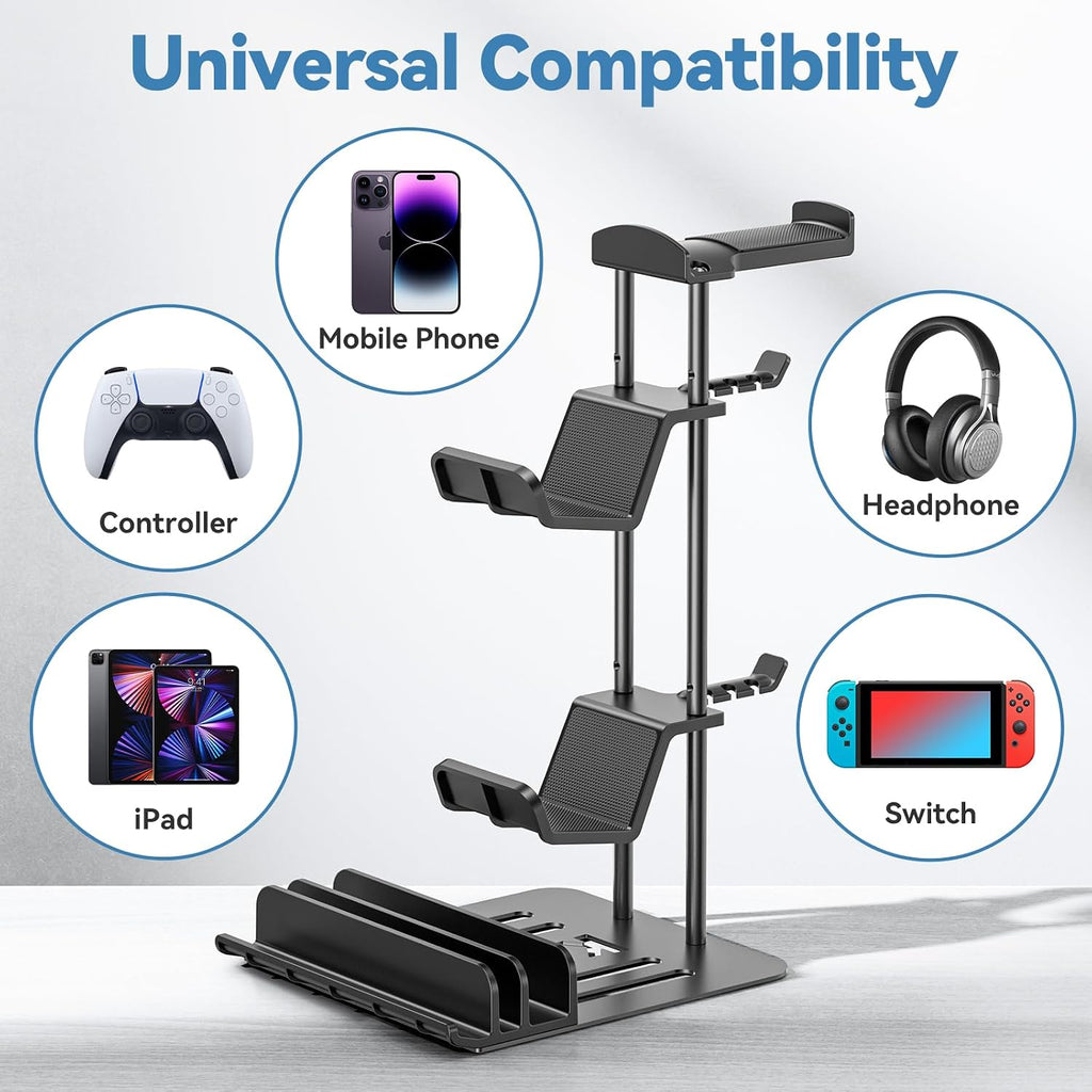 Headphone Stand, Controller Holder & Headset Holder for Desk, Earphone Stand with Aluminum Supporting Bar, Universal