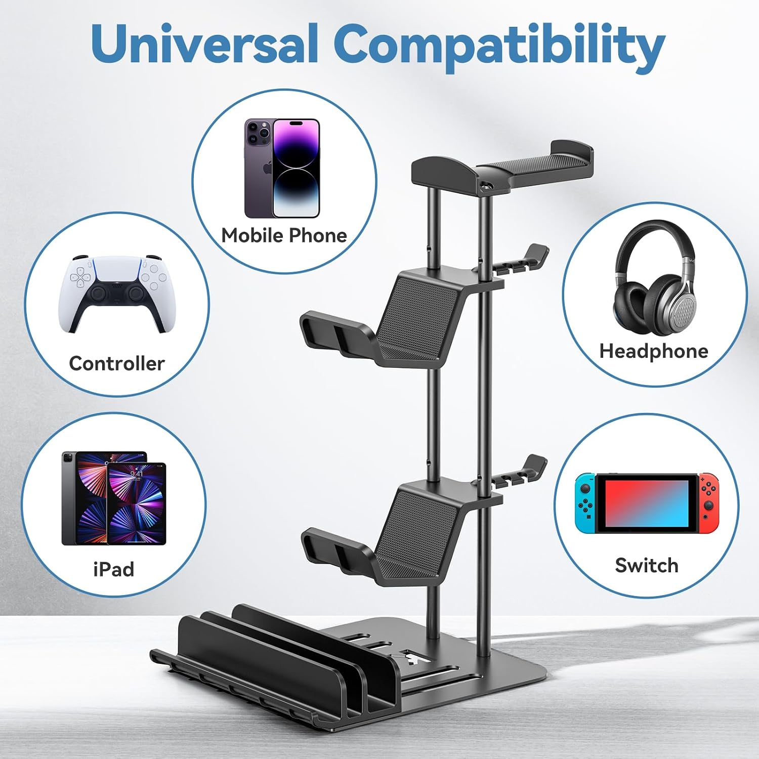 Headphone Stand, Controller Holder & Headset Holder for Desk, Earphone Stand with Aluminum Supporting Bar, Universal