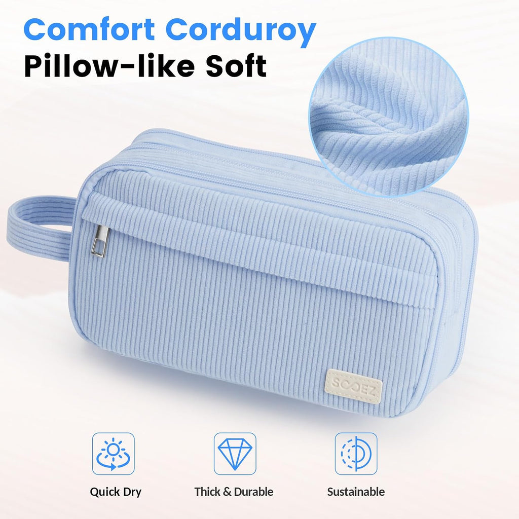 High Capacity Pencil Case, Soft Corduroy Pencil Pouch | Large Pencil Bag with 4 Compartments, Sturdy Zipper, Cute
