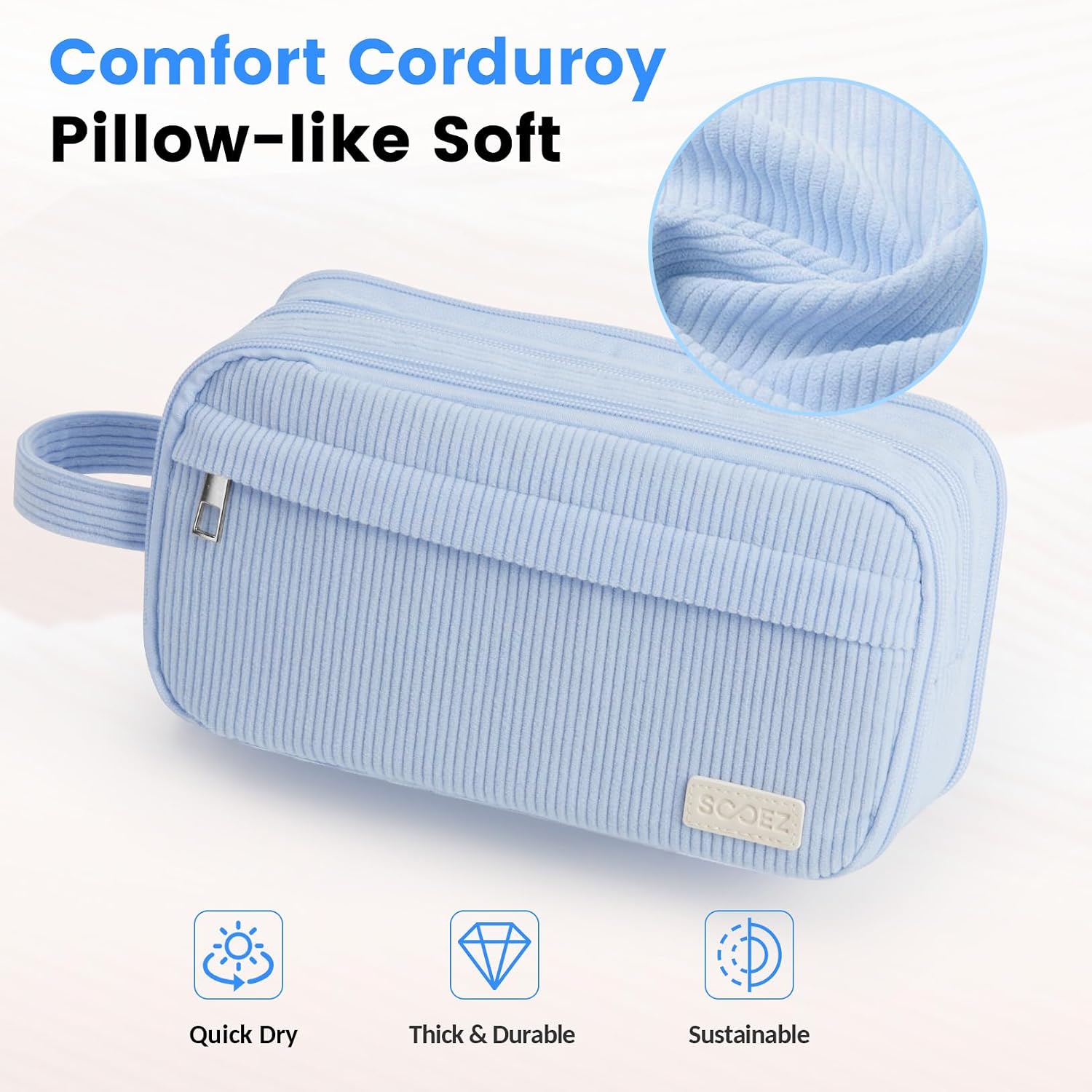 High Capacity Pencil Case, Soft Corduroy Pencil Pouch | Large Pencil Bag with 4 Compartments, Sturdy Zipper, Cute
