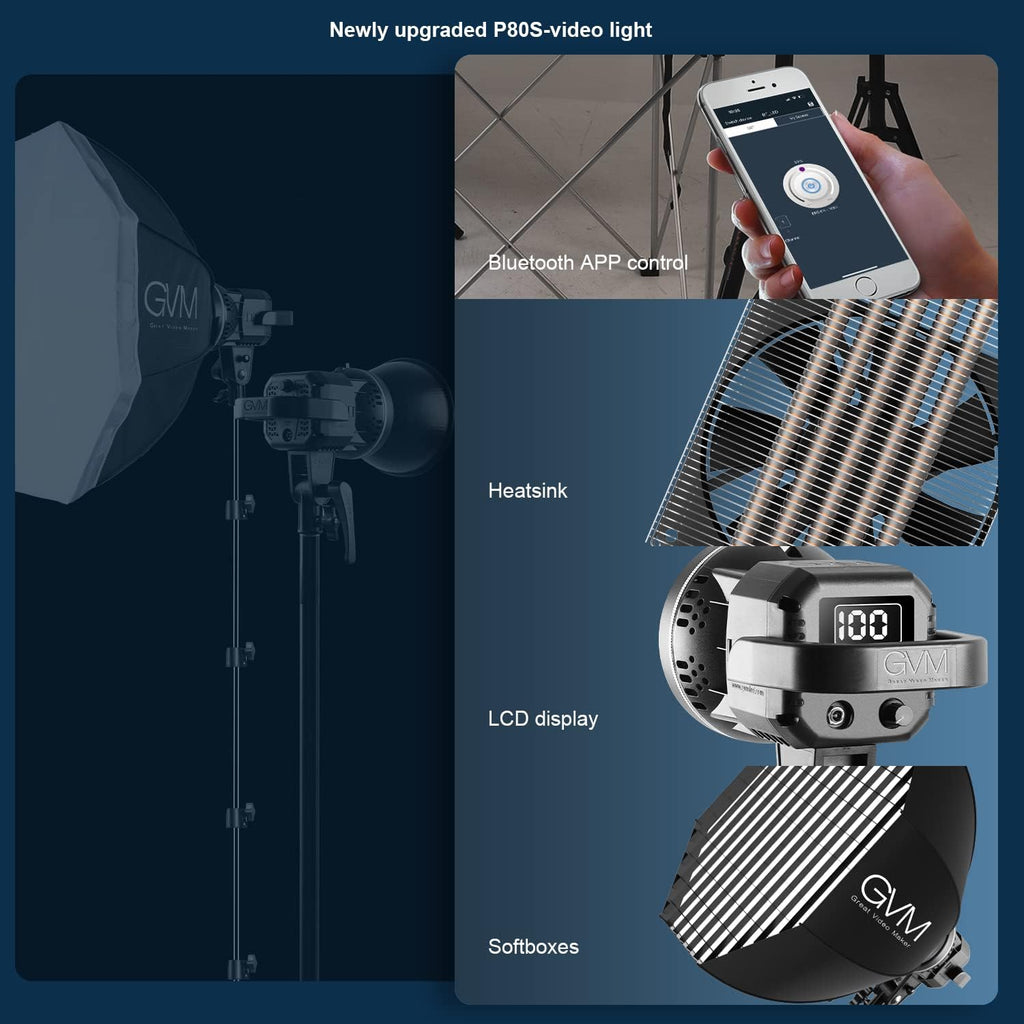 GVM 80W Photo Studio Lighting Kit, LED Video Light with Bowen Mount 23.6" Softbox, Tripod Stand, Continuous Output