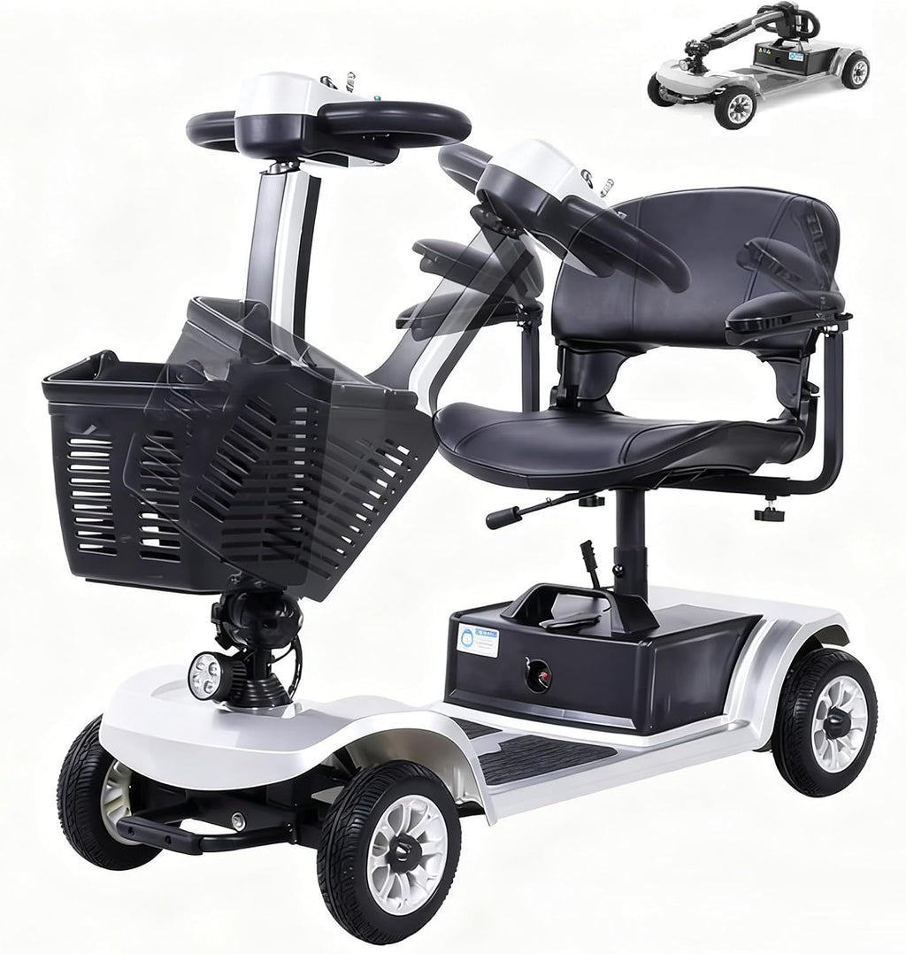 Long Range 4 Wheel Electric Mobility Scooter - 400 lb Weight Capacity, Collapsible & Compact for Travel, Equipped