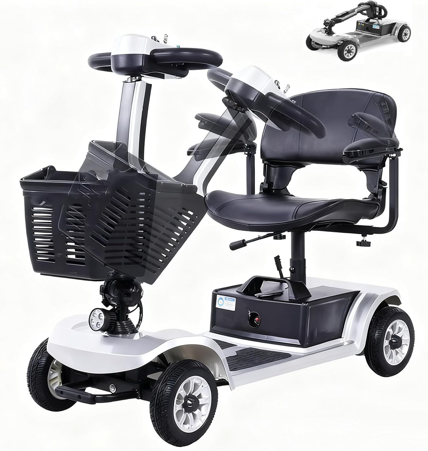 Long Range 4 Wheel Electric Mobility Scooter - 400 lb Weight Capacity, Collapsible & Compact for Travel, Equipped