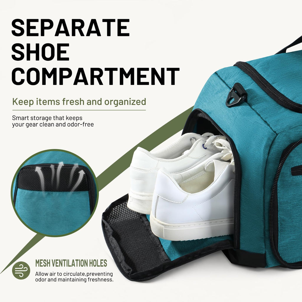Packable Travel Duffle Bag with Shoe Compartment, 50L, Teal