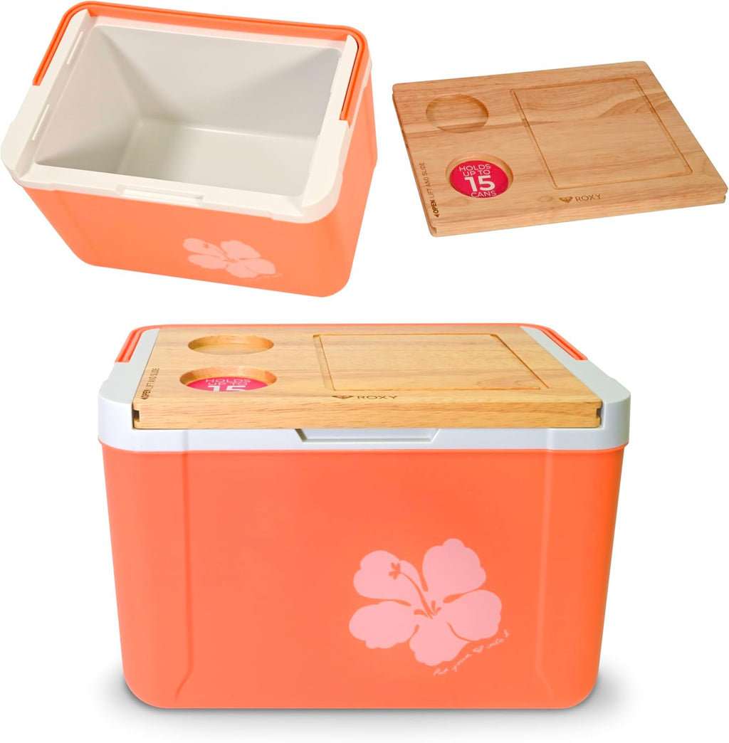 15 Quart Cooler with Sliding Wooden Lid and Cutting Board, Portable Insulated Hard Cooler for Beach, Picnic, Travel