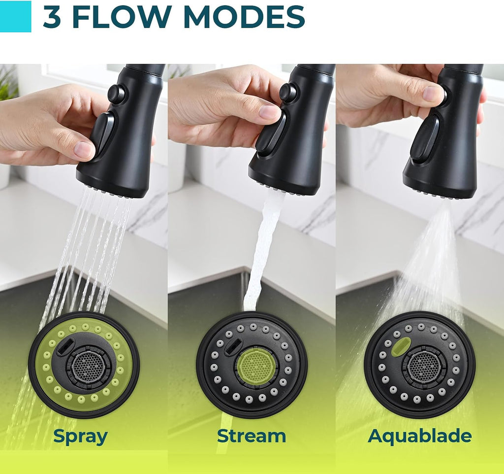 Kitchen Faucet Replacement with 9 Adapters, 3-Mode (Aquablade) Pull Down Kitchen Sink Sprayer for Moen, Delta, Kohler