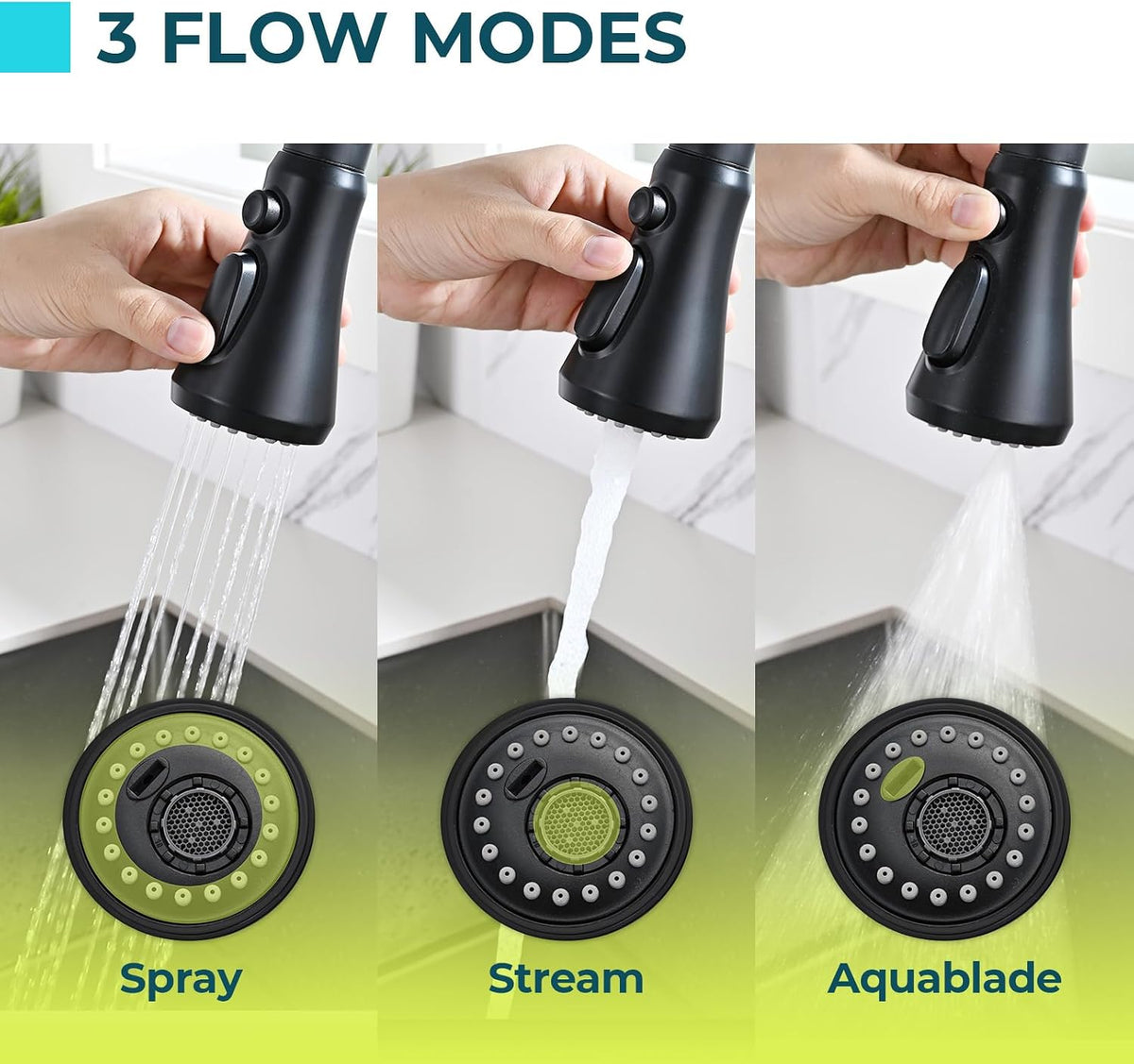 Kitchen Faucet Replacement with 9 Adapters, 3-Mode (Aquablade) Pull Down Kitchen Sink Sprayer for Moen, Delta, Kohler