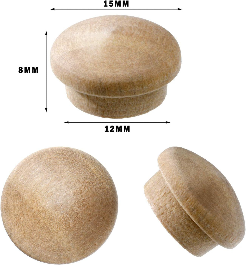 50 Pcs 1/2 Inch Wood Plugs for Screw Holes, Wooden Button Screw Hole Covers Wood Hole Plugs for Furniture Cabinets