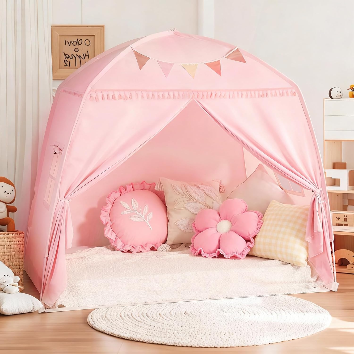Large Teepee Tent for Kids - Tent Indoor Kids Teepee Tent for Boys & Girls - Kids Play Tent Inside Canopy Bed for