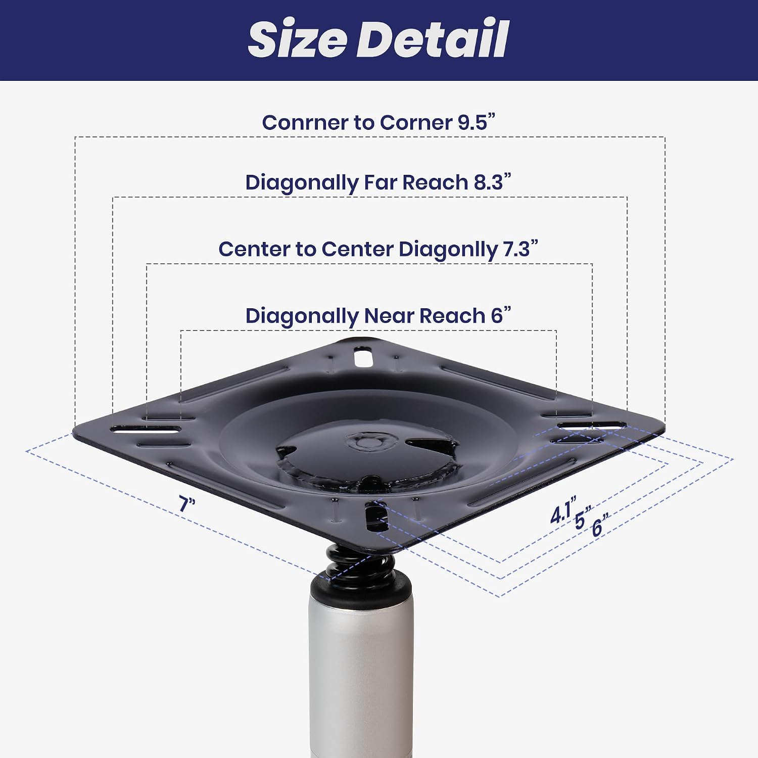 Boat Seat Pedestal Base Mount Kit,Package with 11″ Height Lock in 3/4" Boat Seat Pin Post & 7" x 7" Stainless Steel