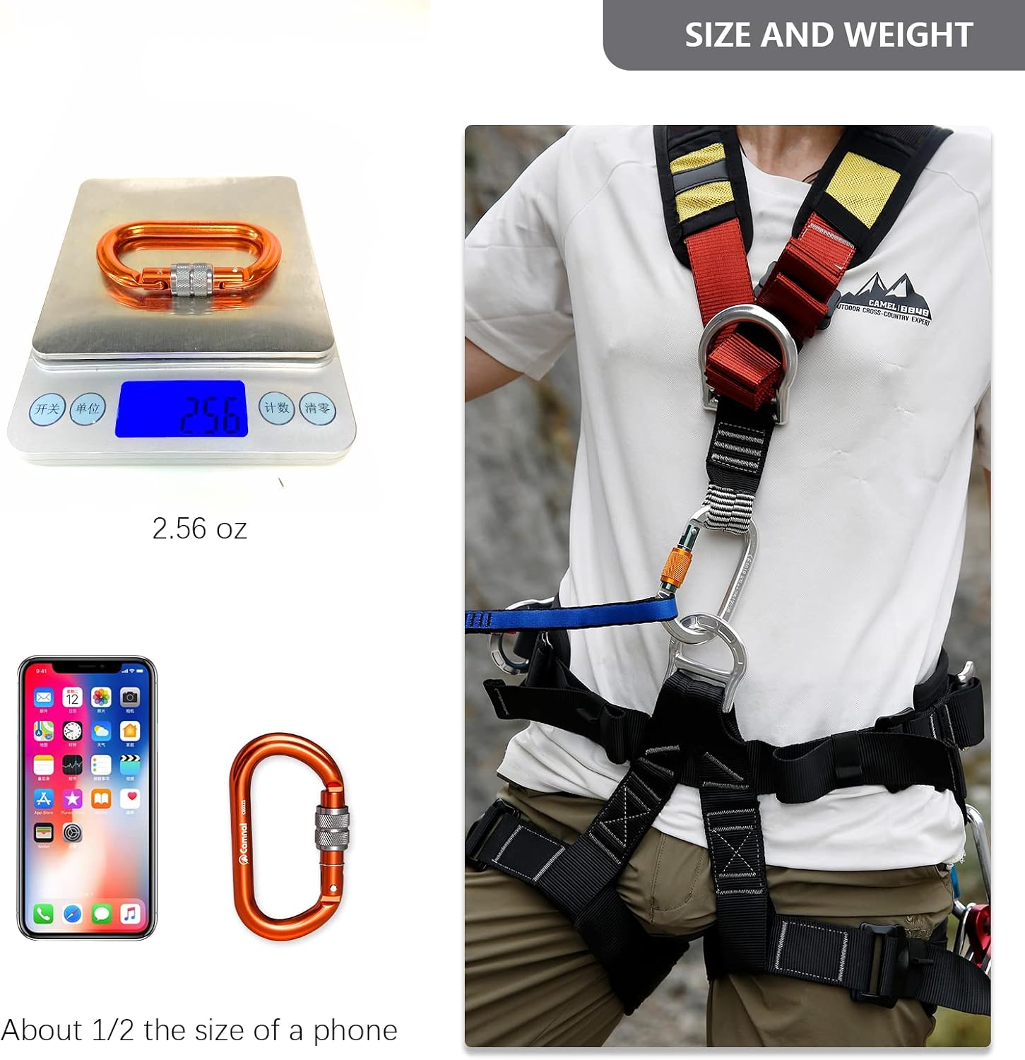 Heavy Duty Carabiner, 25kn(About 5620 lbs) Oval Carabiner Clip O-Shape Rock Climbing Carabiner Lightweight Caribeener