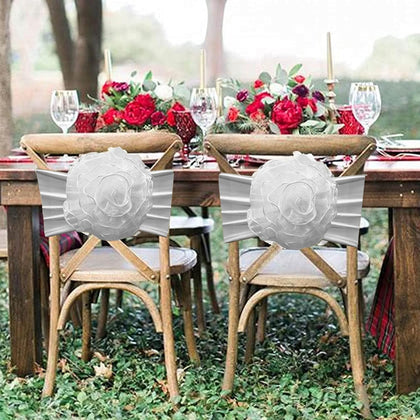 SFN 2 PCS White Flower Chair Sashes Chair Cover Chair Spandex Bands Bows tie for Thanksgiving Christmas Wedding