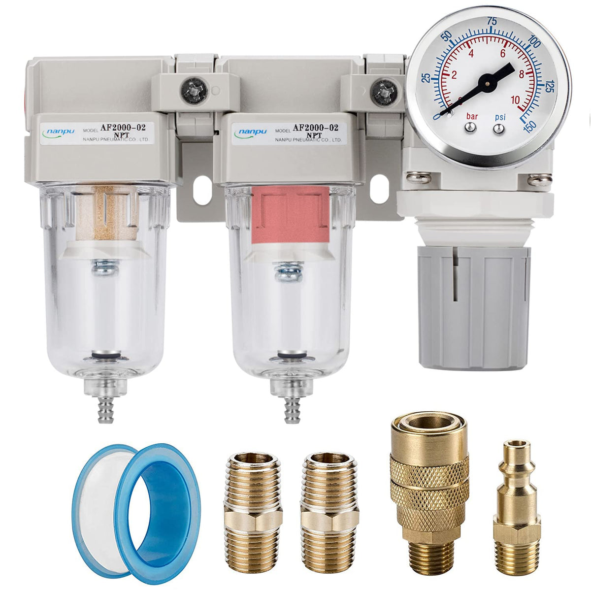 NANPU 1/4" NPT Air Drying System, 0.01-Micron Coalescing Filter Regulator