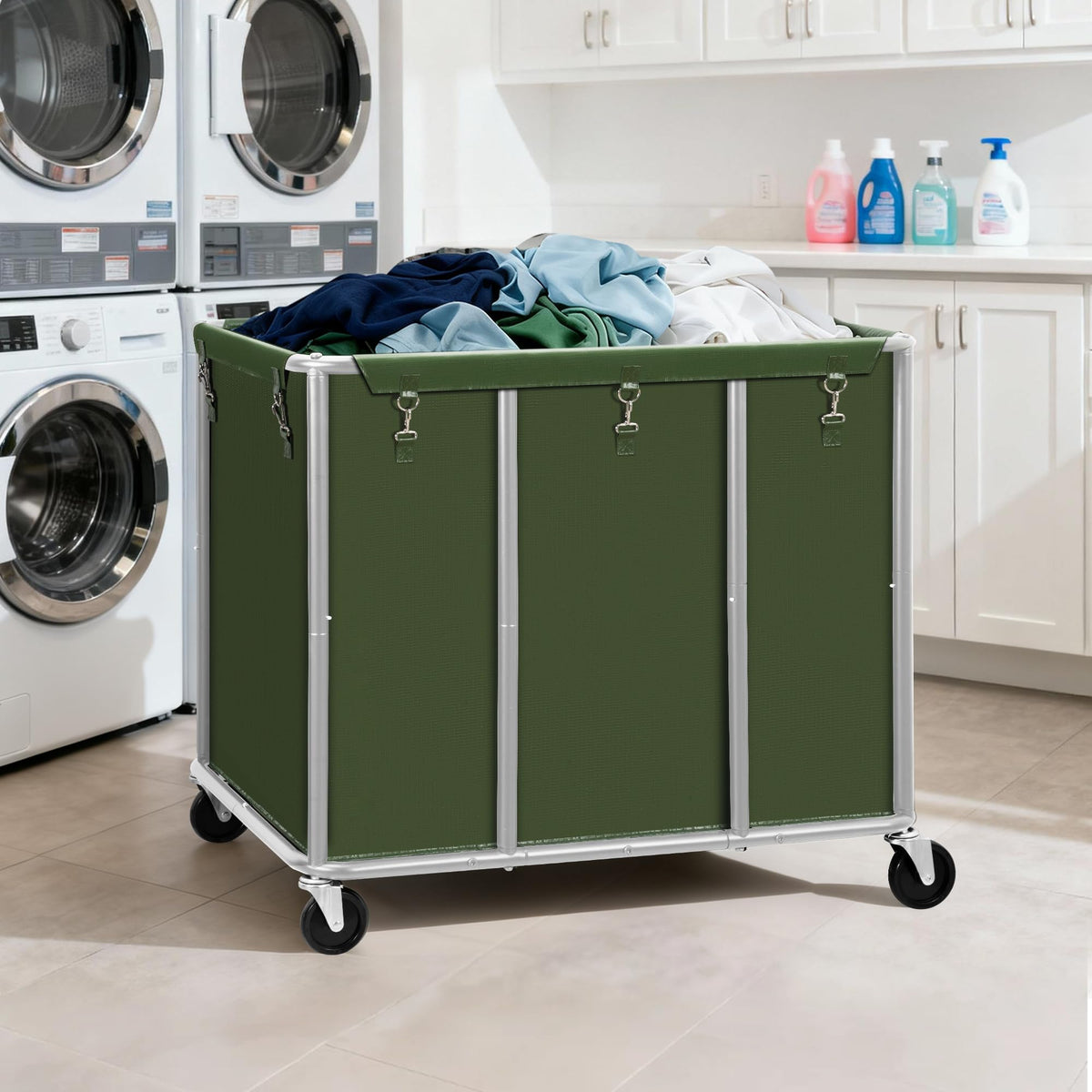 Commercial Laundry Cart with Lockable Wheels, Large 420L Industrial Rolling Laundry Hamper with Steel Frame