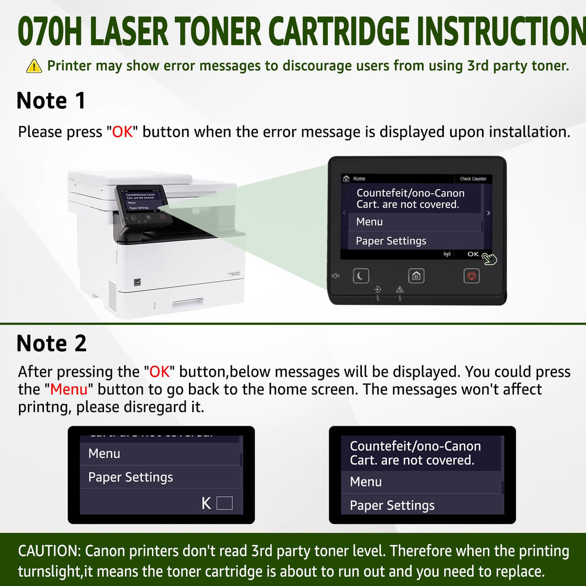 070H Black Toner Cartridge Compatible for Canon ImageCLASS MF465dw 2 Pack