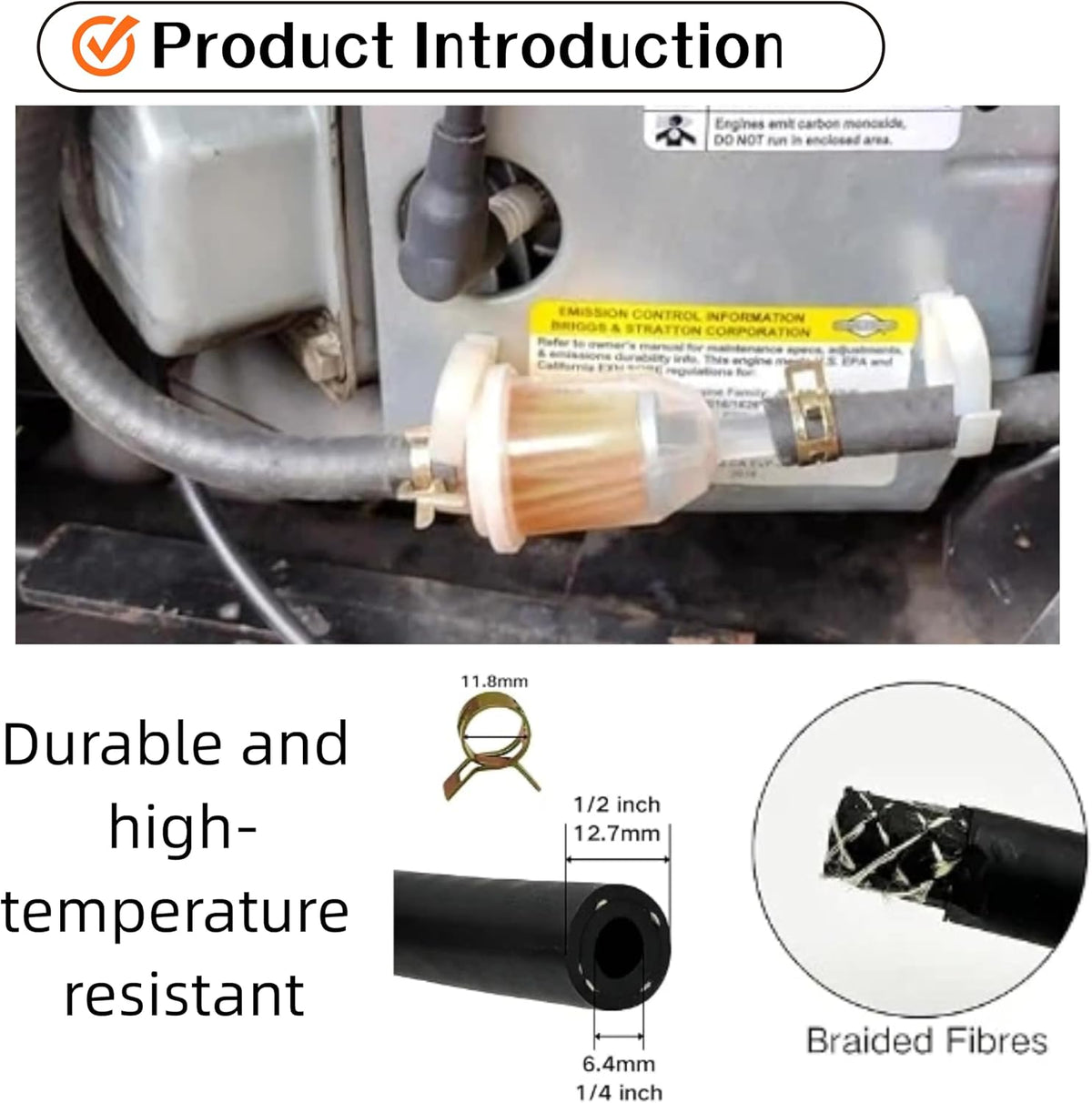 1/4" Universal Fuel Line Hose Kit with Shut Off Valves & Filters – 6.6FT Rubber Gas Line Compatible with Briggs & Stratton Craftsman MTD Kawasaki Kohler Small Engines