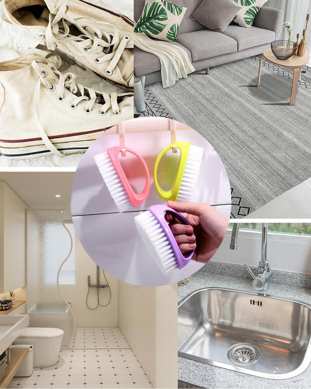Small Scrub Brush for Cleaning - 4 Pack Scrubbing Brushes with Stiff Nylon Bristles Heavy Duty Cleaning Brush