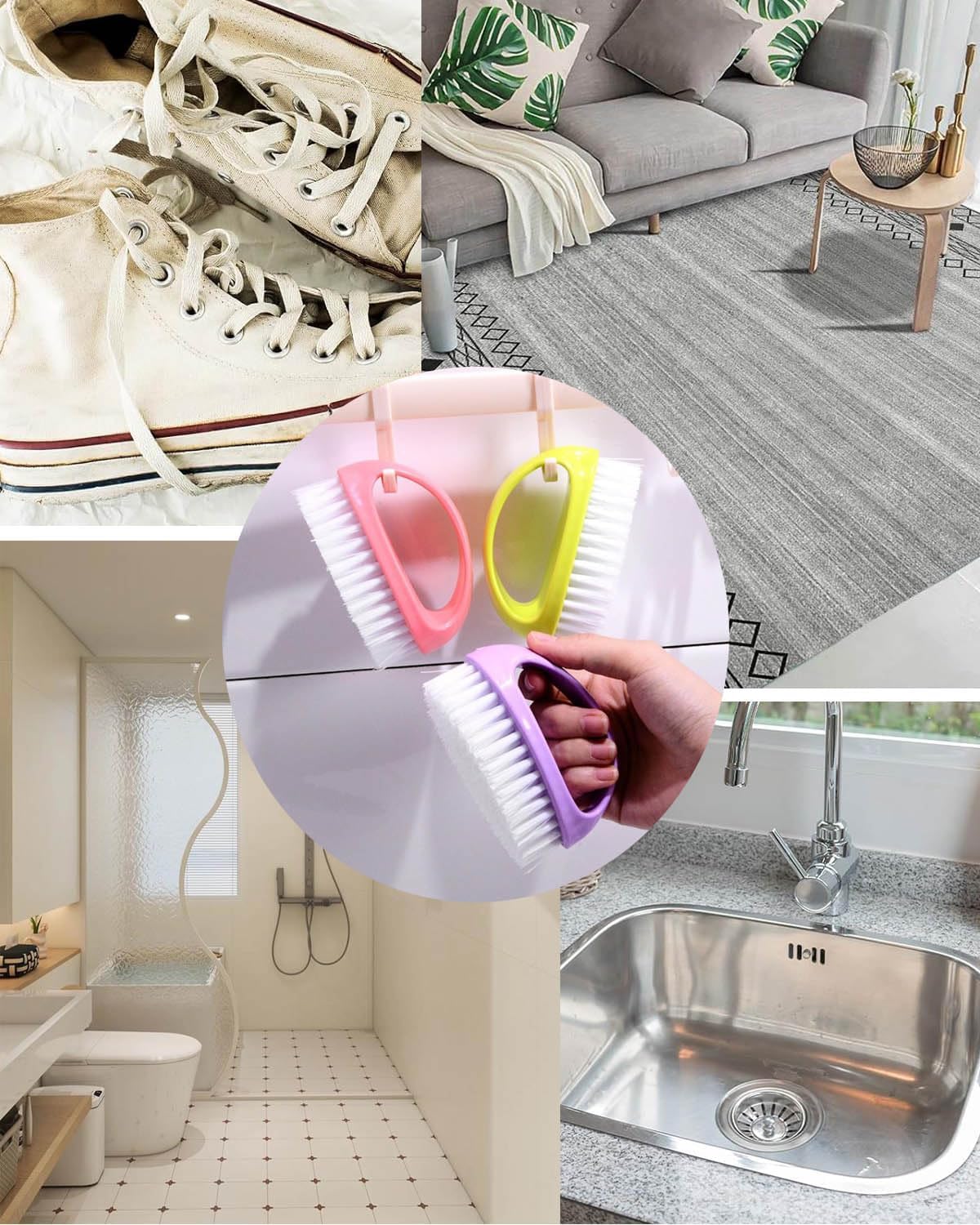 Small Scrub Brush for Cleaning - 4 Pack Scrubbing Brushes with Stiff Nylon Bristles Heavy Duty Cleaning Brush