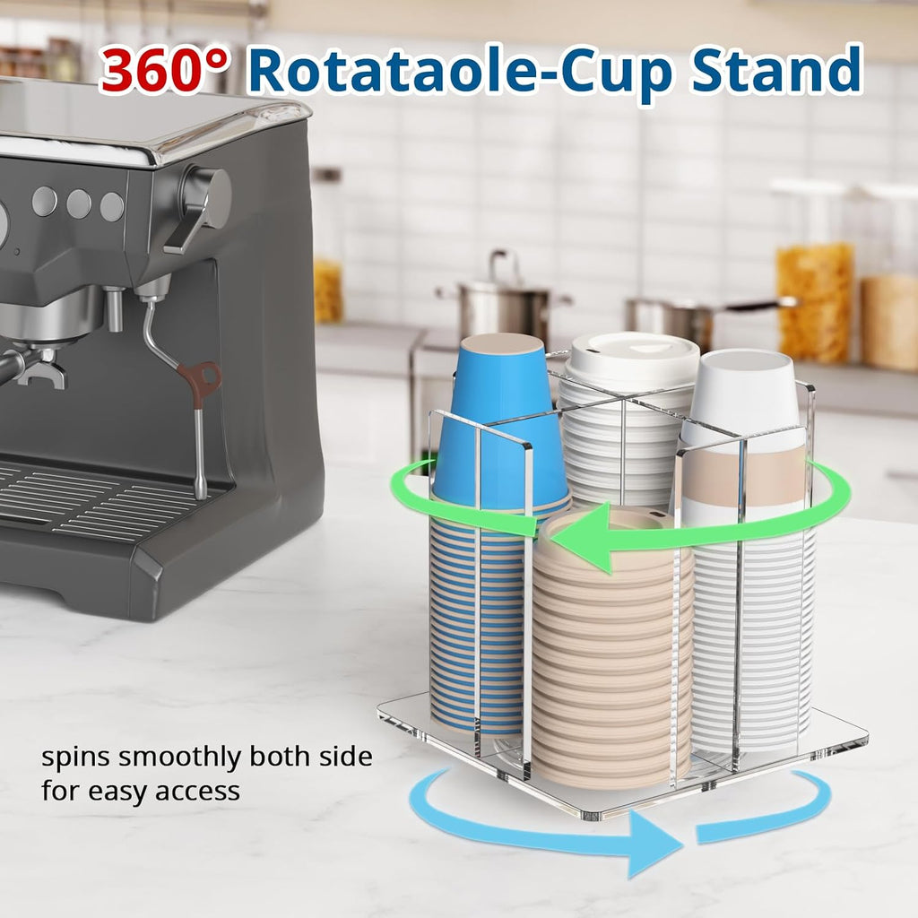 Cup and Lid Holder, 4 Compartment, Square | Rotating Coffee Cup Dispenser Lid Carousel for Restaurant, Buffet, Coffee