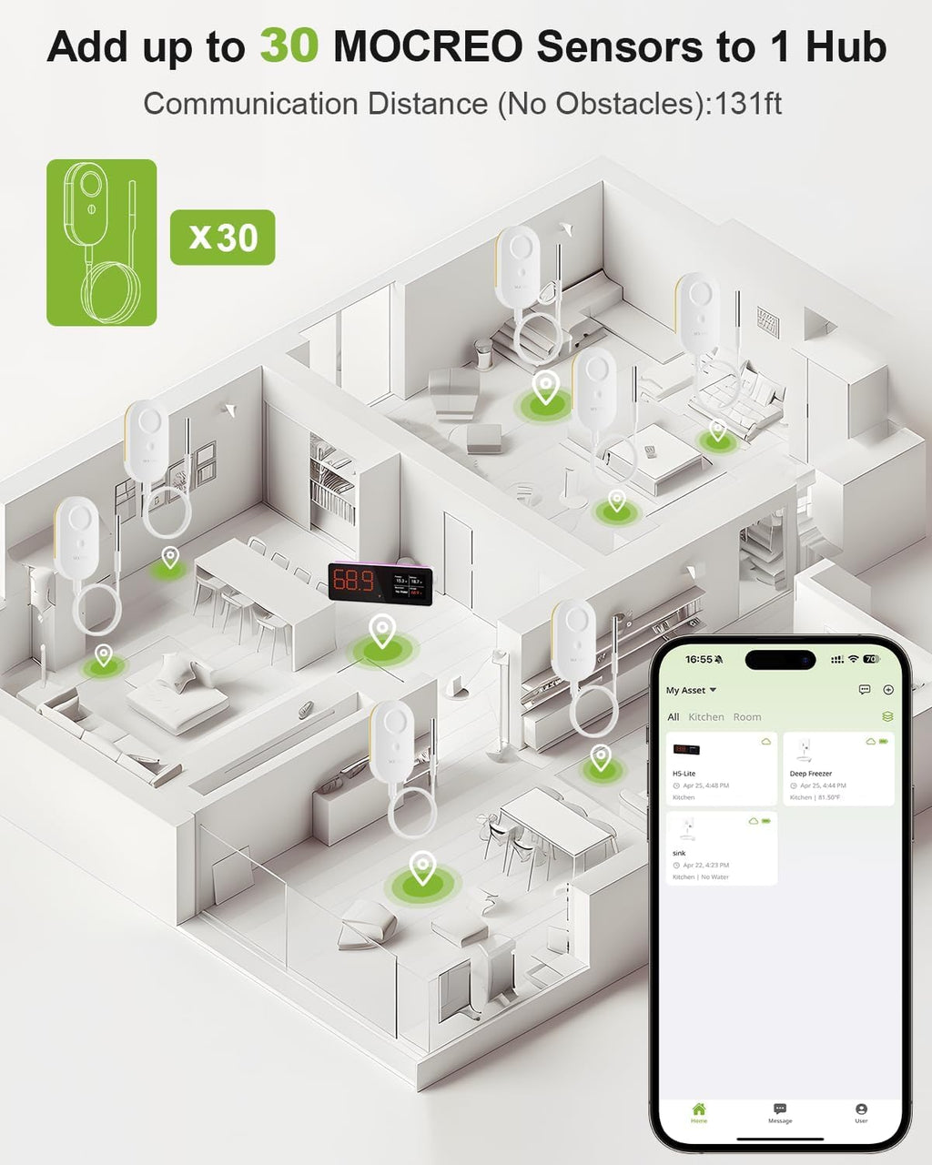 Freezer & Fridge Thermometer, App Alerts, Flat Probe, Hub Required