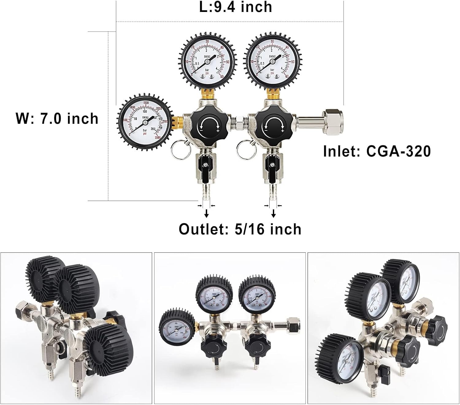 2 System CO2 Regulator Kegerator Regulator,0-60PSI Beer Regulator | Heavy-Duty Brass Body, Ball Valve, Silicone