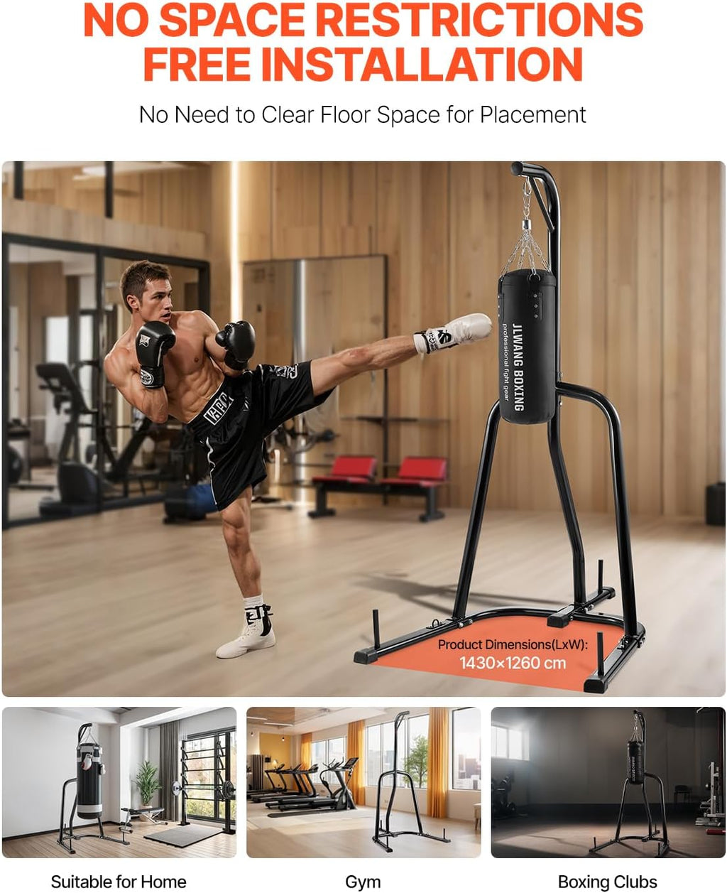 Punching Bag Stand, Steel Heavy Duty Workout Training Equipment, Adjustable Height Boxing Punching Stand with