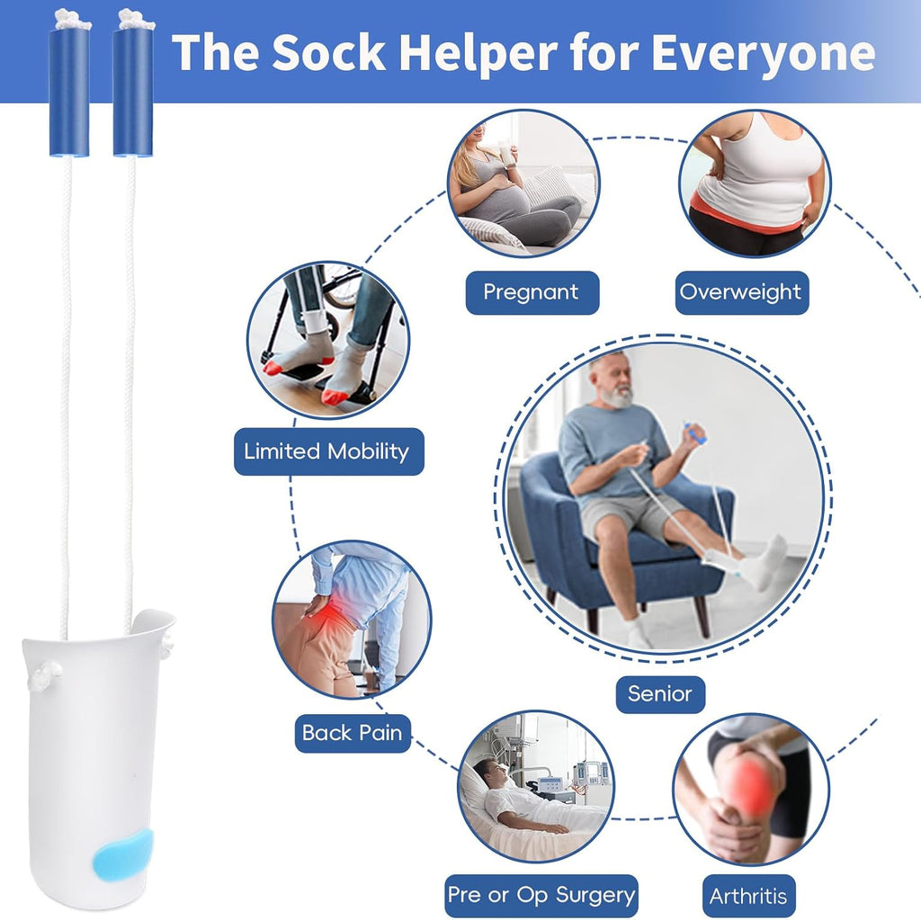 Sock Aid, Sock Aids for Putting On Socks, Sock Assistant Device No Bending with Foam Handles Easy On Easy Off, Sock