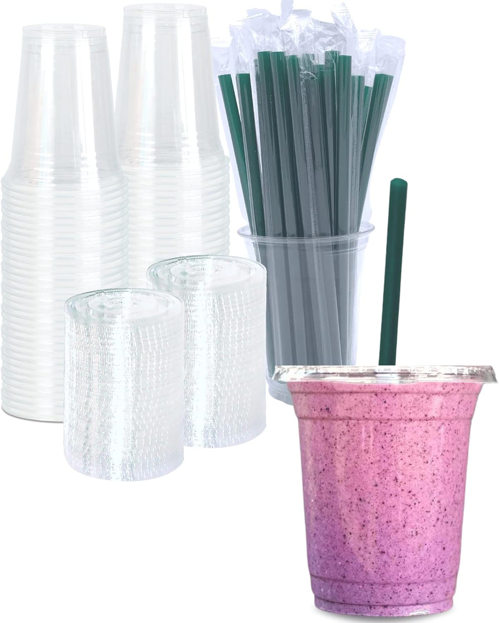 12 oz Clear Plastic Cups with Lids and STRAWS, Disposable Drinking Cups for Cold Drinks, Iced Coffee, Milkshakes