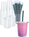 12 oz Clear Plastic Cups with Lids and STRAWS, Disposable Drinking Cups for Cold Drinks, Iced Coffee, Milkshakes