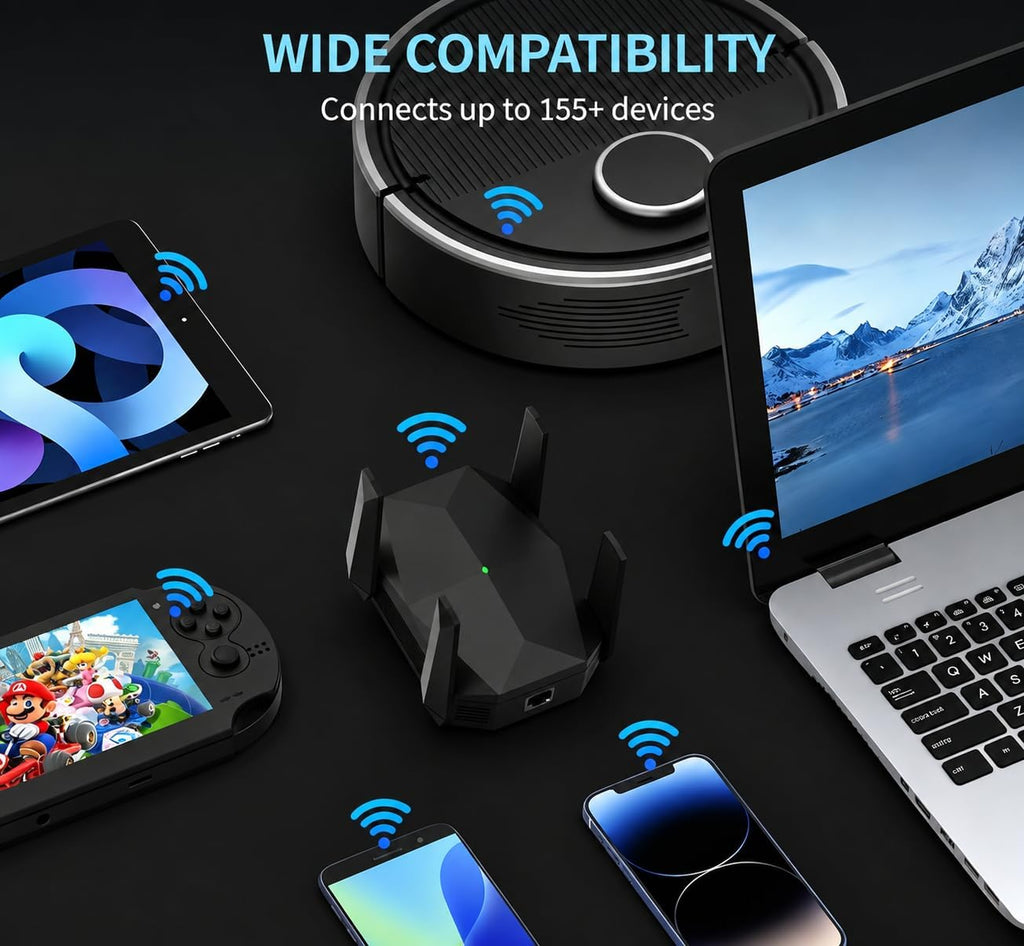 WiFi Extender, 2026 30X WiFi 6 Booster AX3000 | (5.8/2.4GHz), 25,999 sq.ft Long Range and 155+ Devices, WiFi Extender