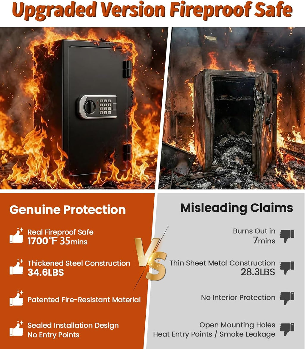 [2026 Upgraded] -35 Min Real Fireproof Safe-3.6 Cu Ft Large Safe for Home | Security Safe Box with Smart Alarm