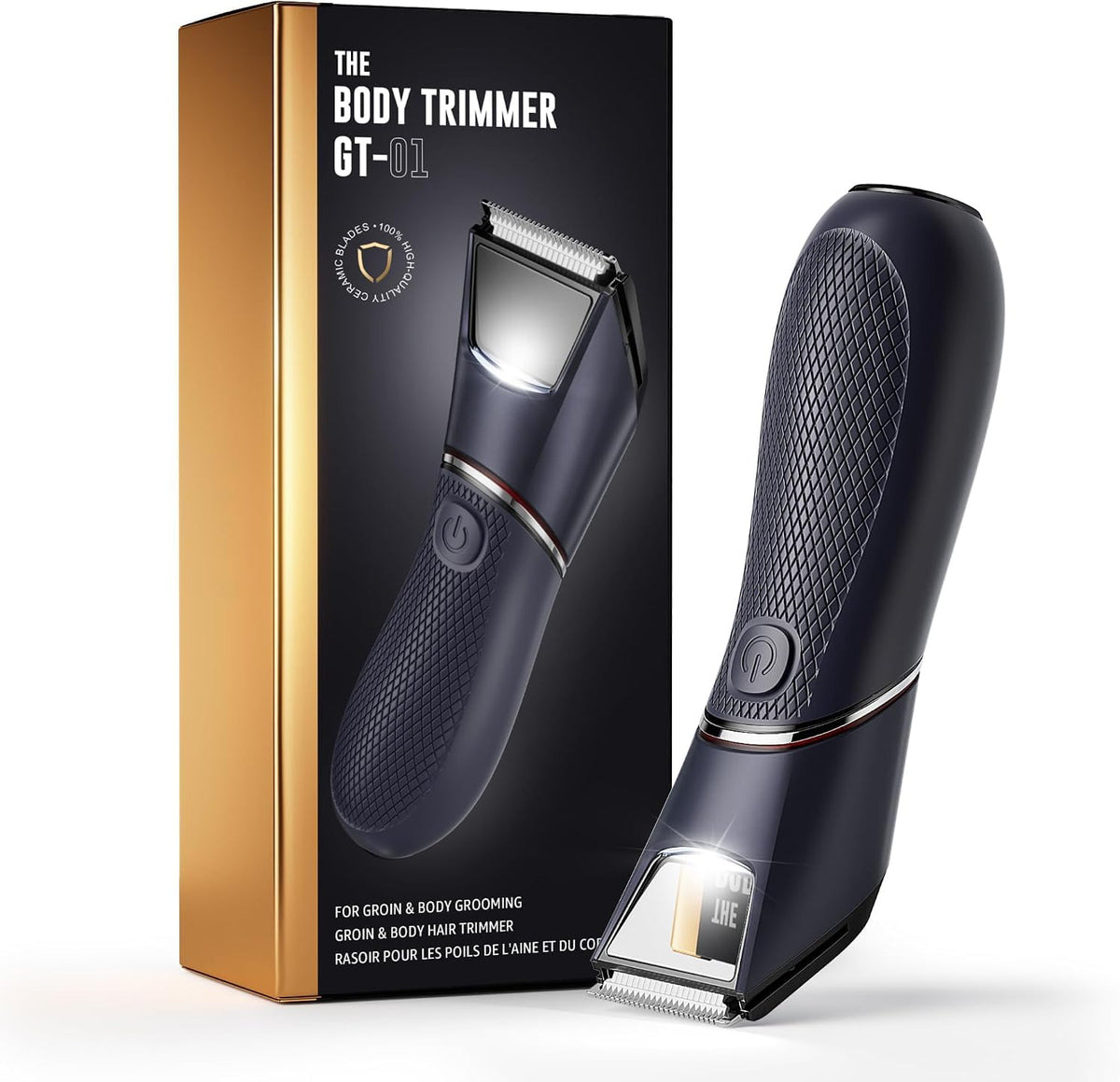 Body Hair Trimmer for Men: Mirror & LED Light, IPX7 Wet or Dry