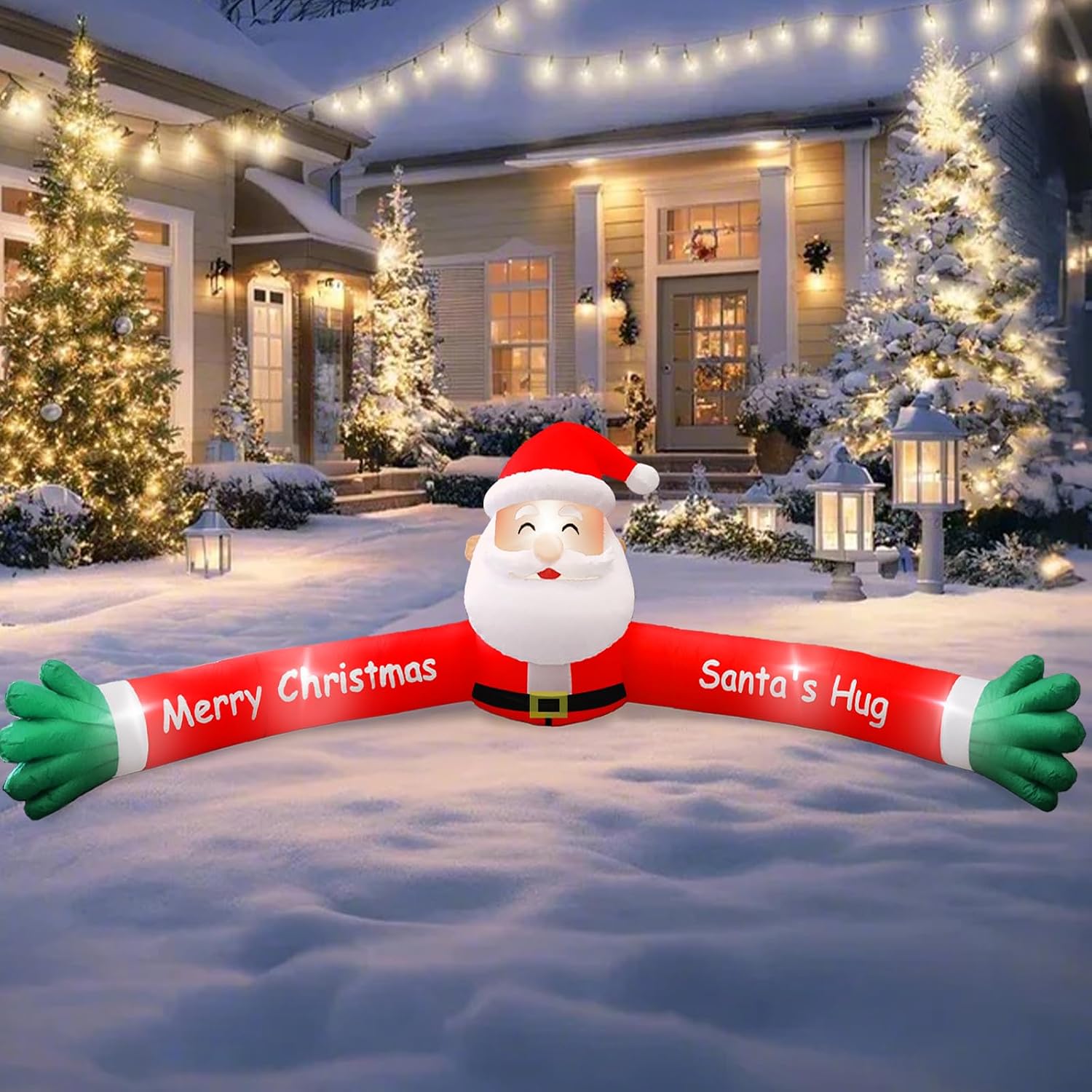 10FT Giant Christmas Inflatable Santa Claus Outdoor Decorations, Hug Santa Inflatable Built-in LED Light