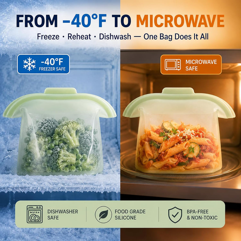 Silicone Food Storage Bags, Reusable, High-Temperature Resistant, Leak-Proof Upright Freezer Bags, Microwave and