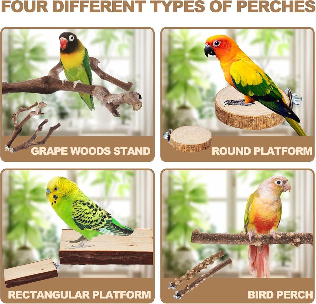 6-Piece Bird Perch Set - Natural Wood Grape Sticks, Paw Grinding Forks, Bird Stand & Toys for Parakeets, Cockatiels