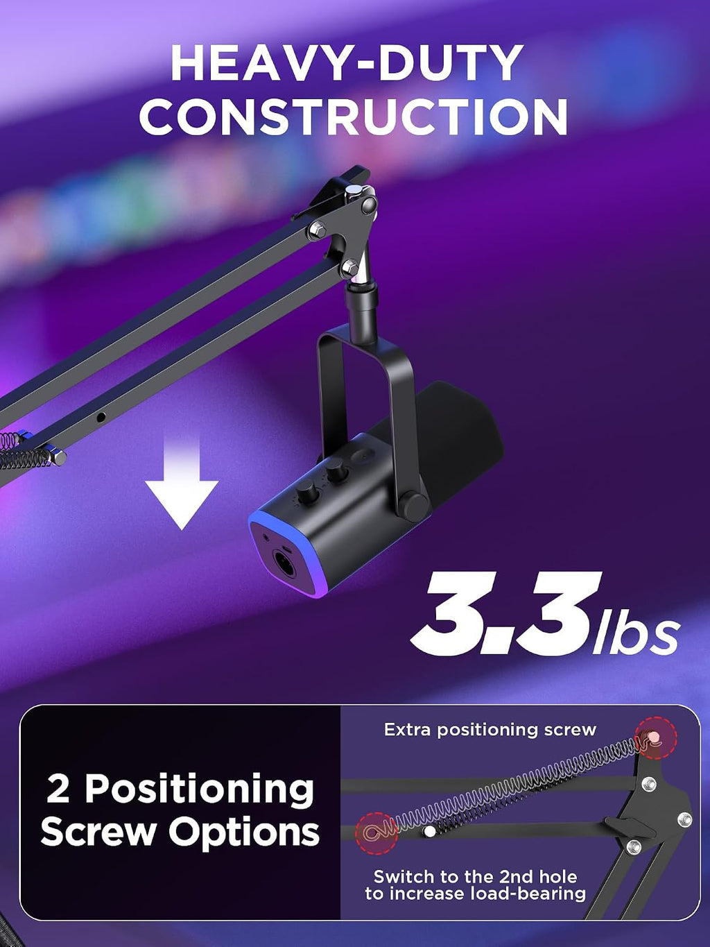Microphone Stand Mic Boom Arm for Blue Yeti HyperX QuadCast S SoloCast Snowball Fifine K669B and other Mic, with